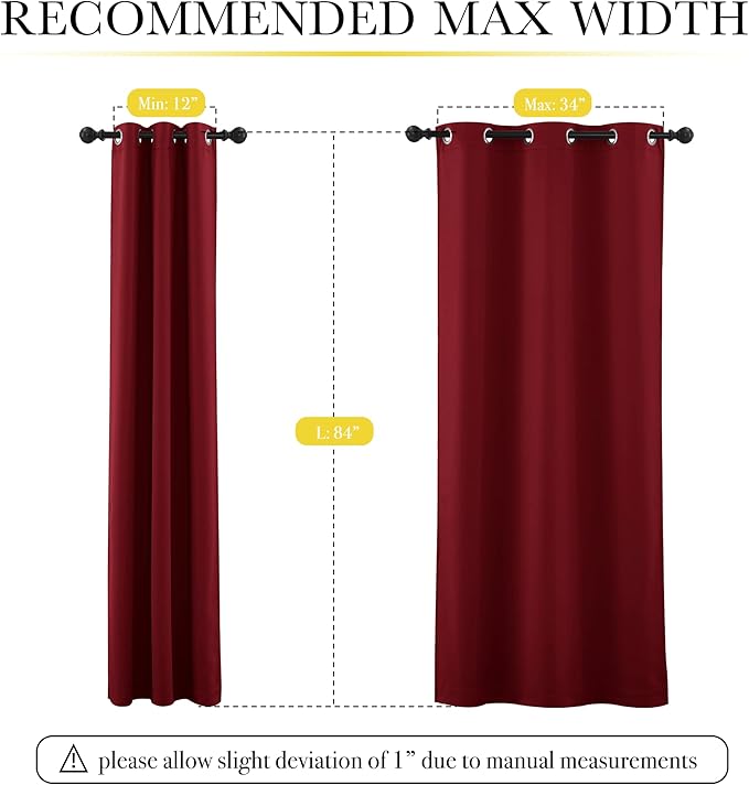 NICETOWN 100% Blackout Curtains with Same Color Liner Backing, Thermal Insulated Curtains for Bedroom, Noise Reducing Drapes, Burgundy Red, 42" Wide x 84" Long Per Panel, Set of 2 Panels