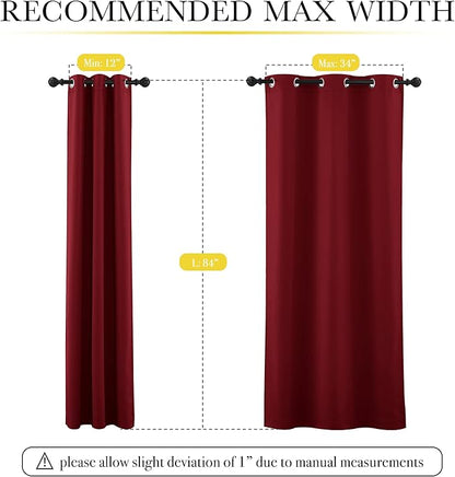 NICETOWN 100% Blackout Curtains with Same Color Liner Backing, Thermal Insulated Curtains for Bedroom, Noise Reducing Drapes, Burgundy Red, 42" Wide x 84" Long Per Panel, Set of 2 Panels