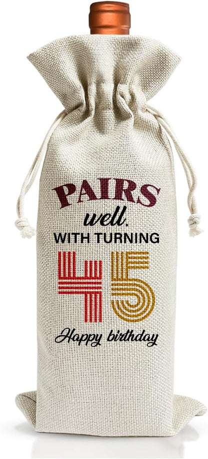 45th Birthday Wine Gift Bag For Wife Sister Friend Mom Dad Women Men Her Him, 1979 Birthday Gift, 45th Anniversary Wine Bag, 45th Birthday Party Decoration, Pairs Well With Turning 40th