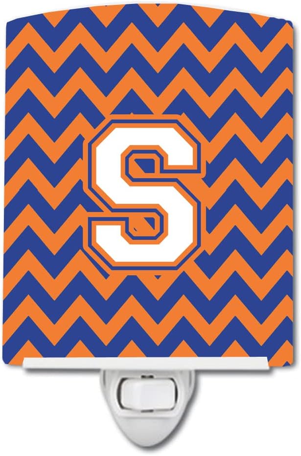 Caroline's Treasures CJ1060-SCNL Letter S Chevron Blue and Orange #3 Ceramic Night Light Compact, UL-Certified, Ideal for Bedroom, Bathroom, Nursery, Hallway, Kitchen, 6x4x3, Multicolor