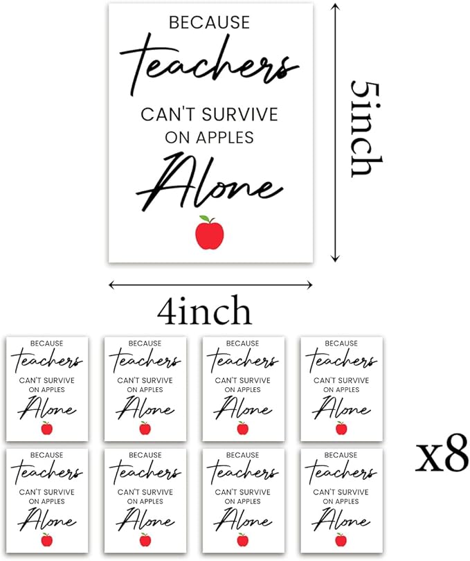 8 Pcs Teachers Gifts for Teachers, Teacher Graduation Retirement Party Decorations Appreciation Christmas Birthday Gifts for Teacher Because Teachers Can't Survive On Apples Alone Wine Labels