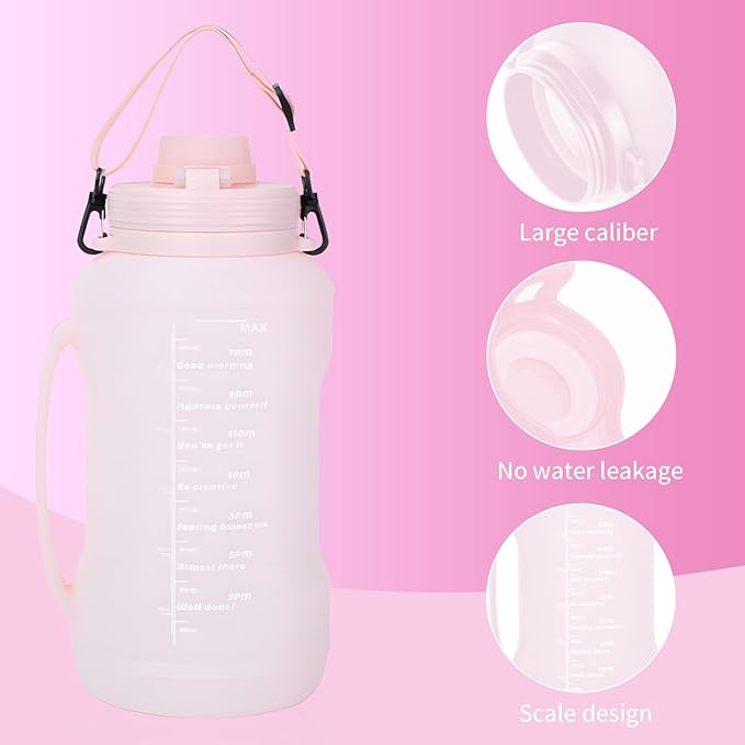 Collapsible 64oz Water Bottle with Handle & Straw - Spill-Proof Foldable Silicone Bottle for Men/Women (Pink, 2L)