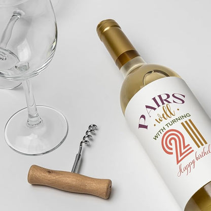 8 Pcs 21st Birthday Gifts for Her Him Wine Labels, Happy 21st Birthday Party Decorations for Her Him Wine Bottle Labels, 21 Year Old Birthday Gifts for Her Women Men Wine Bottle Stickers
