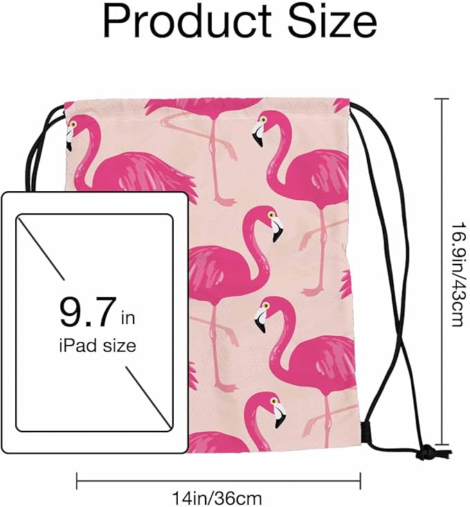 Drawstring Backpack Pink Flamingos Lightweight Gym Backpack Wildlife Tropical Bird Safari Romantic for Women Men 14x16.9 Inch