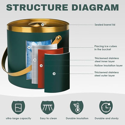 3L Double-Wall Insulated Stainless Steel Ice Bucket with scoop for Cocktail Bar - Metal Ice Bucket for freezer with Lid for parties,Camping,and More!champagne bucket,bar cart accessories