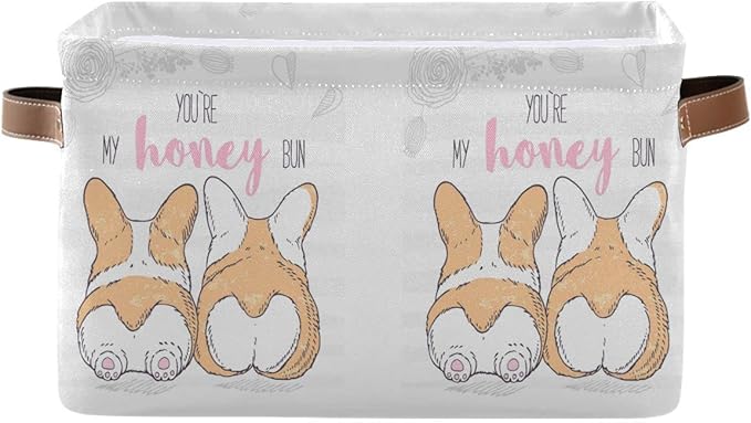 Wamika Cute Dog corgi Butt Storage Basket Fabric Laundry Baskets Honey Bun Puppy Storage Boxes Organizer Bag for Baby Cloth Dog Toy Book Storage Cubes Shelf Closet Bins 16x12x8 Inches