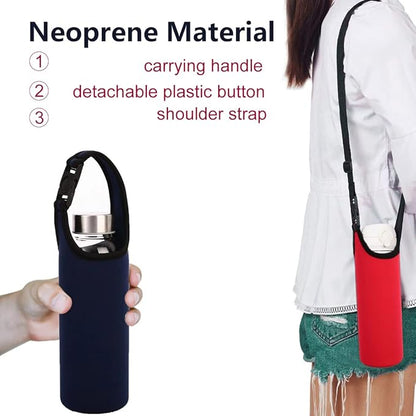 3PCS Water Bottle Carrier with Shoulder Strap 16oz-21oz, Neoprene Sleeve Cup Holder Pouch with Carrying Handle for All Portable Sport Water Bottle -3 Colors