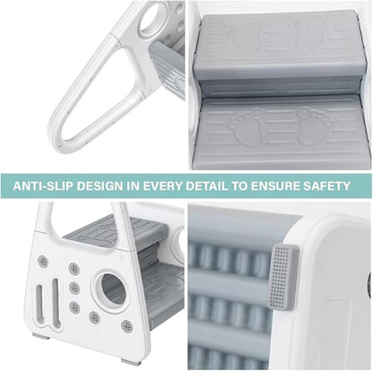 Toddler Step Stool for Bathroom Toilet Potty Training Children Step Ladder Step Stool for Kids with Safety Handles (Two Floor)