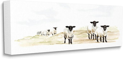 Stupell Industries Sheep Farm Flock Children's Nursery Watercolor Painting Canvas Wall Art, 48 x 20, Tan