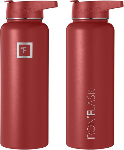 IRON °FLASK Sports Water Bottle - 40 Oz 3 Lids (Straw Lid), Leak Proof - Stainless Steel Gym & Sport Bottles for Men, Women & Kids - Double Walled, Insulated Thermos, Metal Canteen, Rusty Red