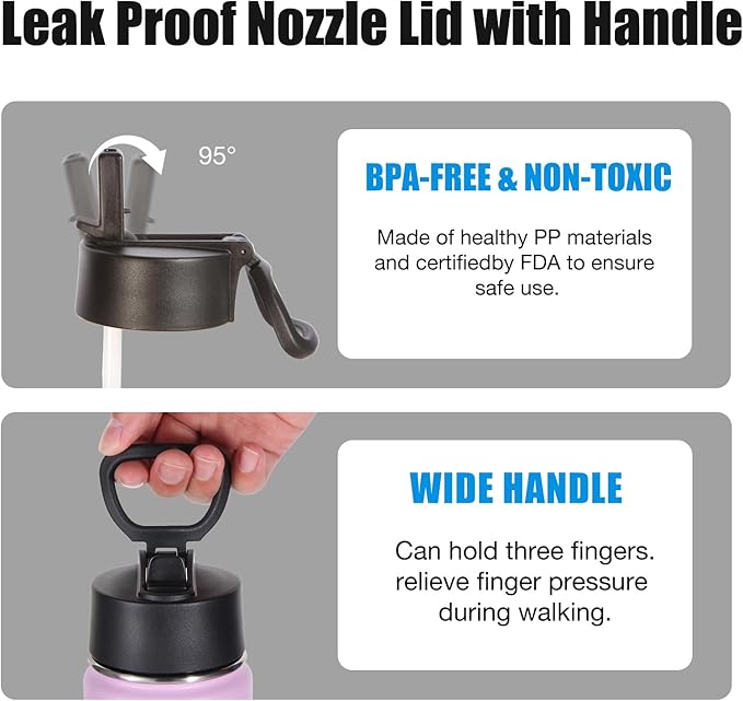 Volhoply 24oz Insulated Water Bottle With Straw Bulk 6 Pack,Metal Wide Mouth Water Bottles With Handle Keep Cold,Reusable Double Wall Thermos,Powder Coated Sport Bottle For Holder(Lavender,6 Count)