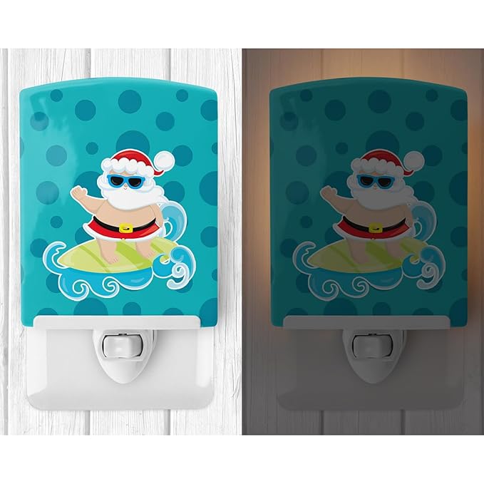 Caroline's Treasures BB9066CNL Beach Santa Claus Surfer #1 Ceramic Night Light Compact, UL-Certified, Ideal for Bedroom, Bathroom, Nursery, Hallway, Kitchen, 6x4x3, Multicolor