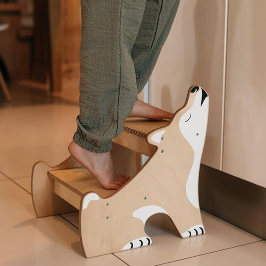 Crowned Cuddles - Premium Wooden Step Stool for Kids Toddler Step Stool, Kids Step Stool for Toddlers, Wood Step Stool for Kids Bathroom Sink, Kitchen Counter & Potty Stool (Natural)