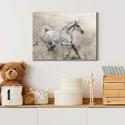 Renditions Gallery Canvas Animal Wall Art Modern Decorations Paintings Elegant Running Horse Abstract Black & White Figurative Artwork Prints for Bedroom Office Kitchen - 18"x27" LT33