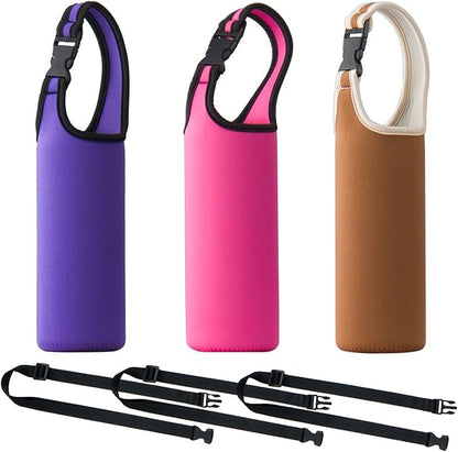 3PCS Water Bottle Carrier with Shoulder Strap 16oz-21oz, Neoprene Sleeve Cup Holder Pouch with Carrying Handle for All Portable Sport Water Bottle -3 Colors