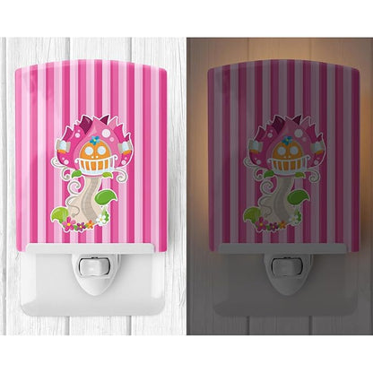 Caroline's Treasures BB6907CNL Fairy House Pink Stripes Ceramic Night Light Compact, UL-Certified, Ideal for Bedroom, Bathroom, Nursery, Hallway, Kitchen, 6x4x3, Multicolor
