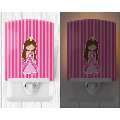 Caroline's Treasures BB8756CNL Brunette Girl Princess Ceramic Night Light Compact, UL-Certified, Ideal for Bedroom, Bathroom, Nursery, Hallway, Kitchen, 6x4x3, Multicolor