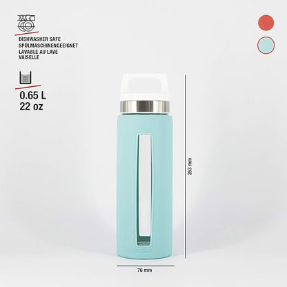 Sigg - Glass Water Bottle - Dream Glacier - Soft Silicon Cover - Leakproof - Dishwasher Safe - BPA Free - Broscilate Glass - 22 Oz