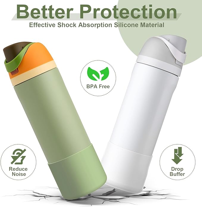 2PCS Silicone Water Bottle Boot for Owala 24oz 32oz 40oz, Anti-Slip Protective Sleeve Bottom Bumper Protector for FreeSip, Twist, and Flip Stainless Steel Water Bottles