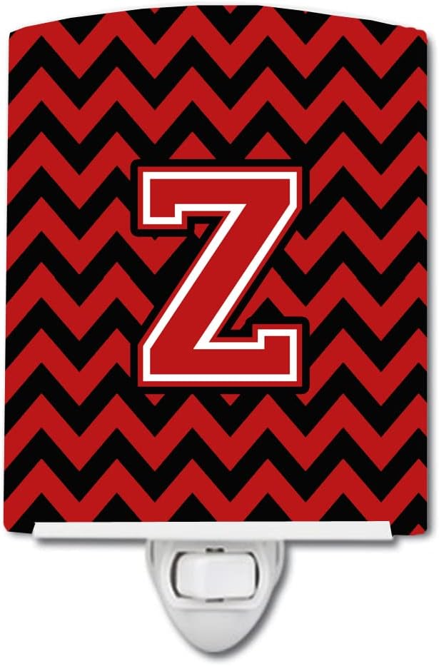 Caroline's Treasures CJ1047-ZCNL Letter Z Chevron Black and Red Ceramic Night Light Compact, UL-Certified, Ideal for Bedroom, Bathroom, Nursery, Hallway, Kitchen, 6x4x3, Multicolor