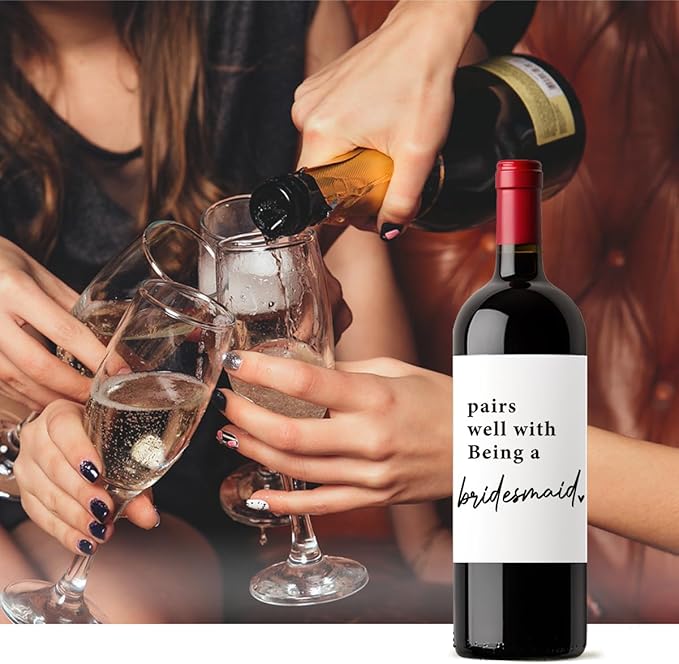 8 Pcs Bridesmaid Wine Labels, Bridesmaid Maid of Honor Proposal Gifts Bridal Shower Gifts, Will You Be My Bridesmaid Wine Bottle Stickers, Pairs Well with being a Bridesmaid Wine Bottle Labels