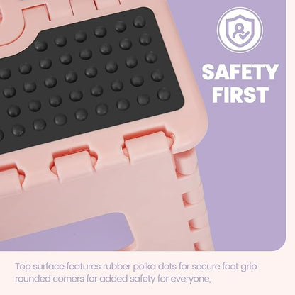 ACSTEP 9 Inch Folding Step Stool 300 LB Capacity Non Slip Foot Stool with Handle Plastic Foldable Step Stools for Kids Stepping Stool for Bathroom Black Small Step Stool (1 PC Pink)