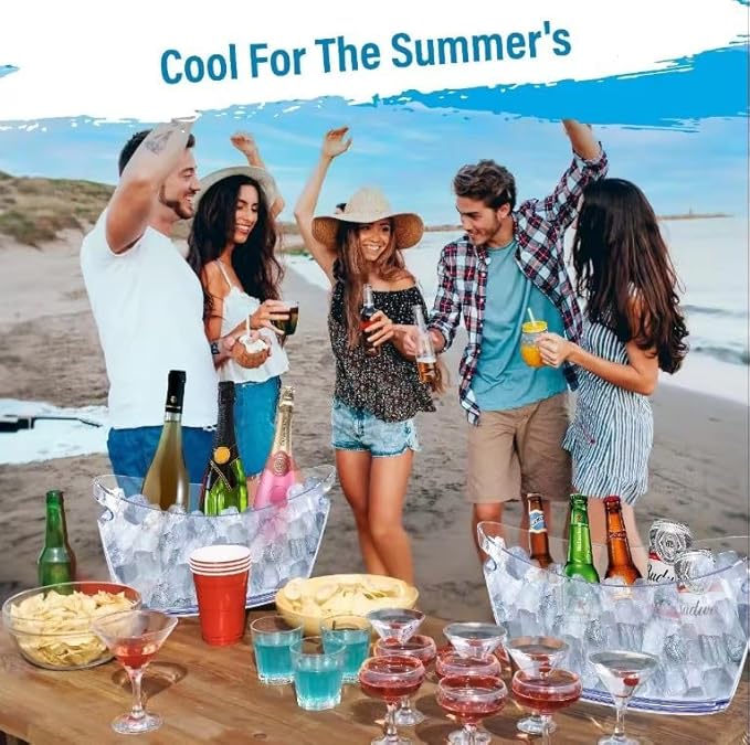 Acrylic Ice Bucket for Parties – Champagne Bucket 5.5 Liter Large Plastic Ice Bucket for Cocktail Bar – Clear Ice Tub for Drinks | 02 PCS Champagne Beverage Ice Bowls