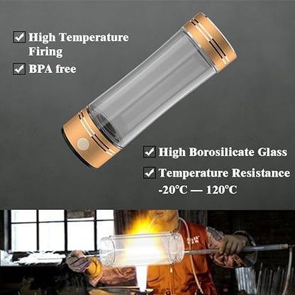 Hydrogen Water Bottle Hydrogen Alkaline Water Generator Ionizer Hydrogen Rich Water Maker Machine with SPE and PEM Technology 500ml/17Fl oz