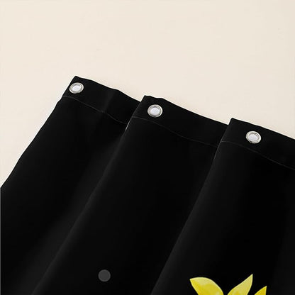 AILONEN Sunflower Shower Curtain for Bathroom,Butterfly Sunflower Bath Curtain Waterproof,Garden Yellow Flower Decor Bathroom Black Curtain with 12 Plastic Hooks, 72" W x 84" H