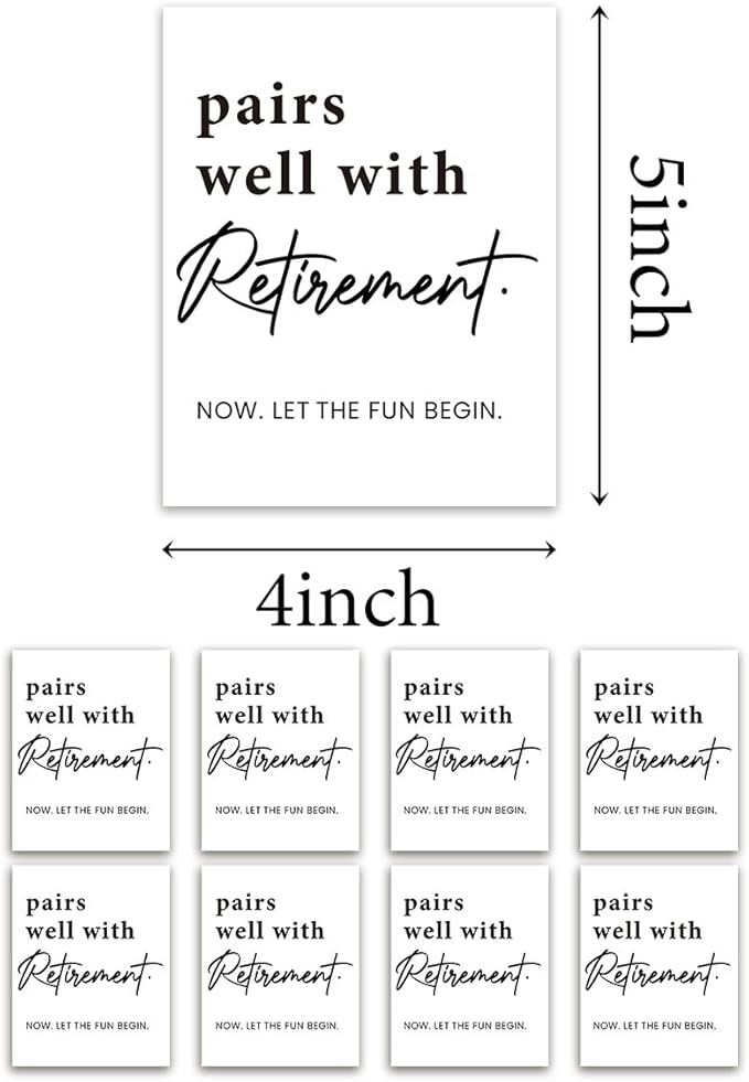 8 Pcs Retirement Wine Labels, Retirement Gifts for Women Men, Happy Retirement Party Decorations Wine Bottle Stickers Gifts for Coworker Grandparents Pairs Well with Retirement Wine Labels