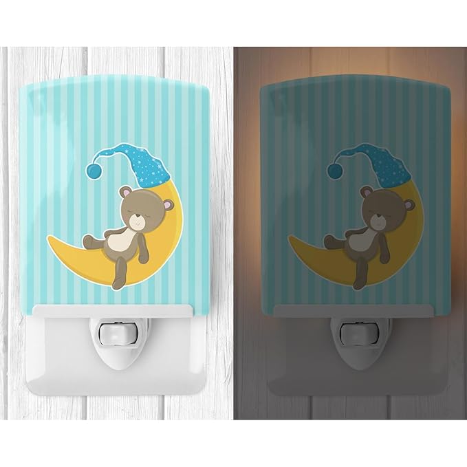 Caroline's Treasures BB8612CNL Baby Boy Bear on Moon Ceramic Night Light Compact, UL-Certified, Ideal for Bedroom, Bathroom, Nursery, Hallway, Kitchen, 6x4x3, Multicolor