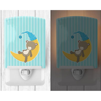 Caroline's Treasures BB8612CNL Baby Boy Bear on Moon Ceramic Night Light Compact, UL-Certified, Ideal for Bedroom, Bathroom, Nursery, Hallway, Kitchen, 6x4x3, Multicolor