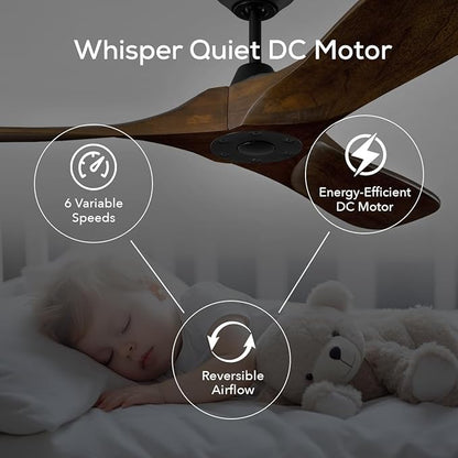 3MAVSM60MBK Smart Maverick Ceiling Fan with Remote Control, Indoor or Outdoor, Compatible with Alexa & Google Voice (Midnight Black with Dark Walnut Blades, 60-inch)