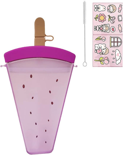 Ice Cream Pink Cup with Straw Birthday Party Gift Picnic Ice Water Bottle Travel Mug with Strap (Ice Cream Dragon fruit, 320 ml)