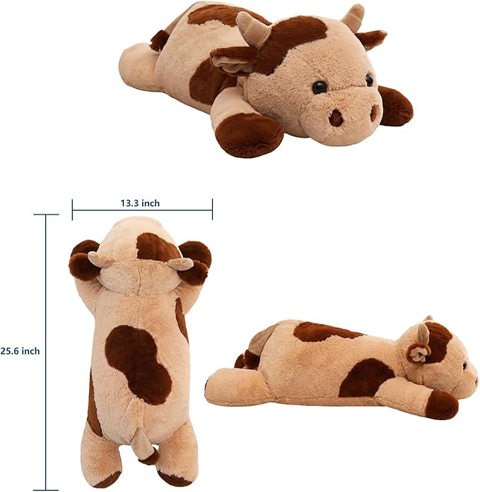 25.6 inch 5 lbs Cow Weighted Stuffed Animals, Large Weighted Plush Animal, Cute Plush Toy Pillow, Soft Kawaii Plushie Gifts for Adults, Kids, Boys and Girls