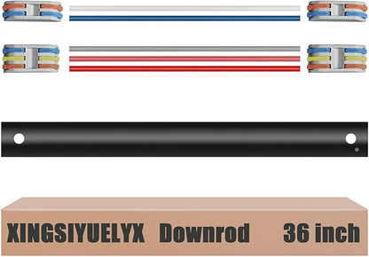 36" Ceiling Fan Downrod, 【1 Outside Diameter】 Black Extended Downrod, including 4 Wire Connectors and 5 Extension Wires (No Threads)