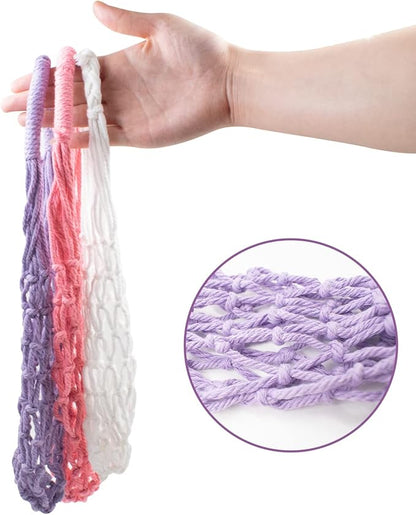 3 Pcs Macrame Water Bottle Carrier, Cotton Water Bottle Bag Crochet Bottle Bag with 3 Colorful Adjustable Shoulder Strap Boho Bottle Sling Bag Wine Bottle Carrier for Gym Hiking Camping Cycling