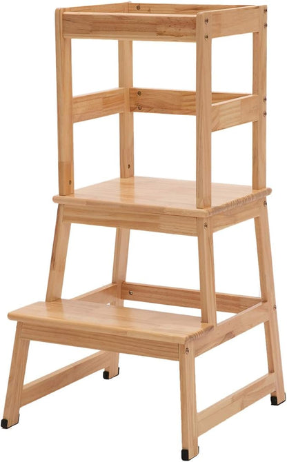 Kitchen Step Stool for Toddlers and Kids with Safety Rails for Kitchen Counter Solid Wood (Natural)