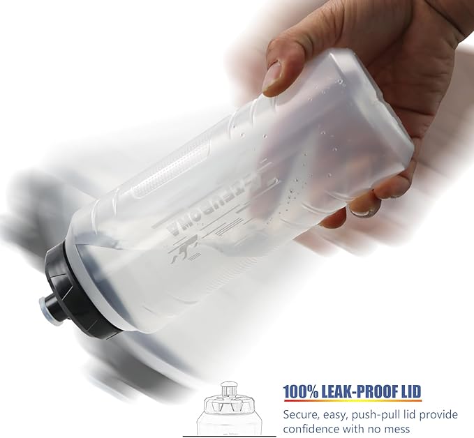 GIFUBOWA 1L Squeeze Water Sports Bottle 1 Liter Hockey Bottles 2 Pack - Easy Grip Design
