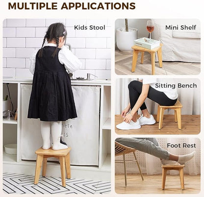 StrongTek Bamboo Step Stool for Kids and Adults, Eco-Friendly, Sturdy and Versatile Short Foot Stool for Bathroom, Kitchen, Bedroom, Compact 10-inch Small Wood Stool, Plant Stand (Natural)