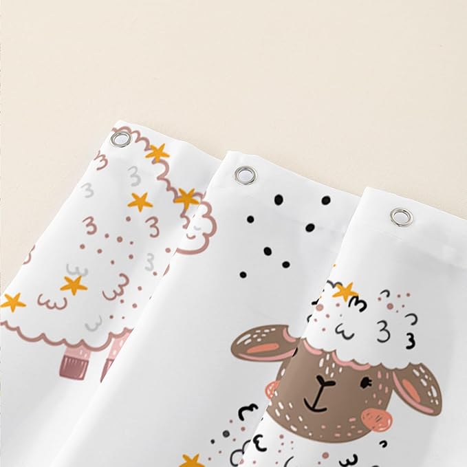 AILONEN Cute Sheep Kids Shower Curtain for Bathroom,Sheep Moon Clouds Kids Creative Rainbow Waterproof Bath Curtain,Modern Minimalist White Curtain with 12 Plastic Hooks(72" W*96" H)