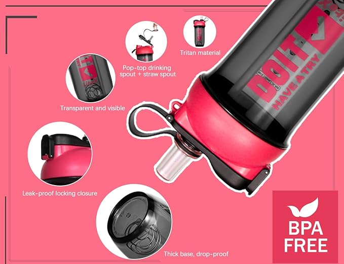 Litex Shaker Bottles for Protein Shakes, 26oz Blender Shaker Bottle for Pre-Workout,Shaker Cups with Straw, BPA-free Tritan Mixer Bottles for Protein Powder,with Cup Brush and Instructions (Rose red)