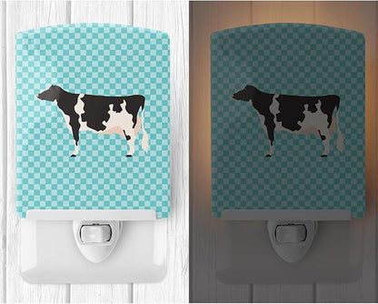 Caroline's Treasures BB7996CNL Holstein Cow Blue Check Ceramic Night Light Compact, UL-Certified, Ideal for Bedroom, Bathroom, Nursery, Hallway, Kitchen, 6x4x3, Multicolor