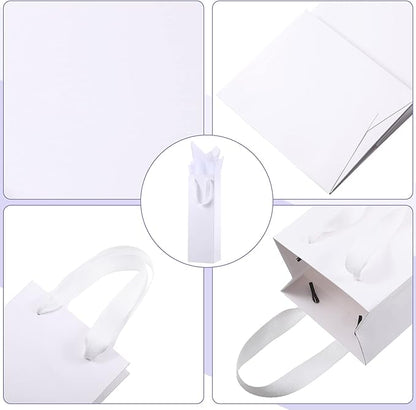 24 Pieces Christmas Kraft Wine Bag Paper Wine Bag, Wine Bottle Bag Holder with Handles with Kraft Tissue Paper Retail Wine Bag Bulk for Wedding Party, 4 x 3.5 x 14 Inch(White)