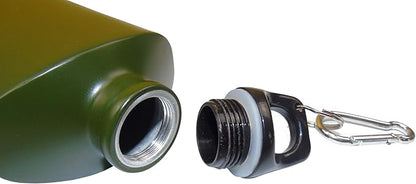 Aluminum Flat Military Canteen Water Bottle - for Travel Camping Hiking Outdoor Recreation with Hook Portable BPA Free 18oz Green