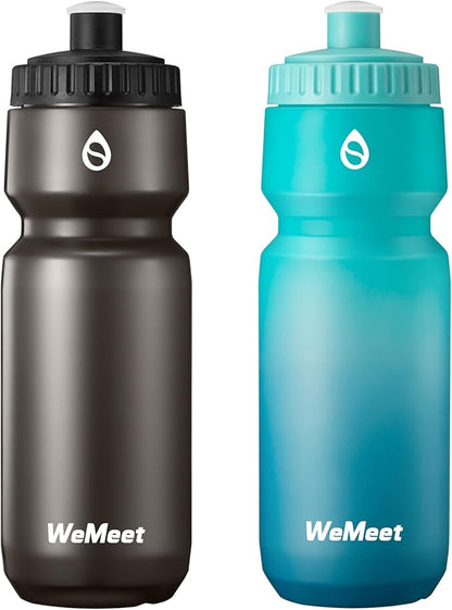 24oz Cycling Sports Bottle, Fits Most Bike Cages, Leak Proof Sport Water Bottle, BPA Free, Mountain Bike Squeeze Bottle with Capacity Scale (Black & Green Blue, 2 Pack)