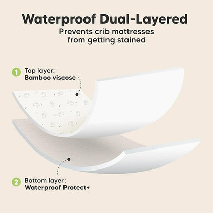 2-Pack Waterproof Crib Sheets for Boys, Girls - Viscose Derived from Bamboo Crib Sheets Neutral, Crib Mattress Protector Sheet, Soft Toddler Bed Sheets, Fitted Baby Crib Sheets Girl, Boy (Bunnies)