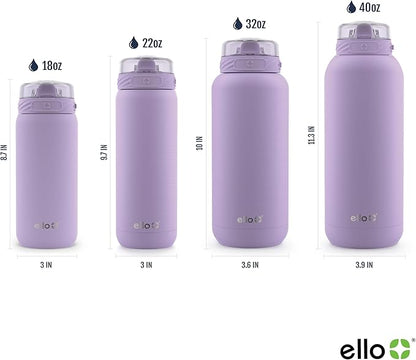 Ello Cooper 18oz Kids Stainless Steel Water Bottle with Straw and Carry Handle, Double Walled and Vacuum Insulated Metal, Leak Proof Locking Lid with Soft Silicone Spout, Reusable, BPA Free, Lilac