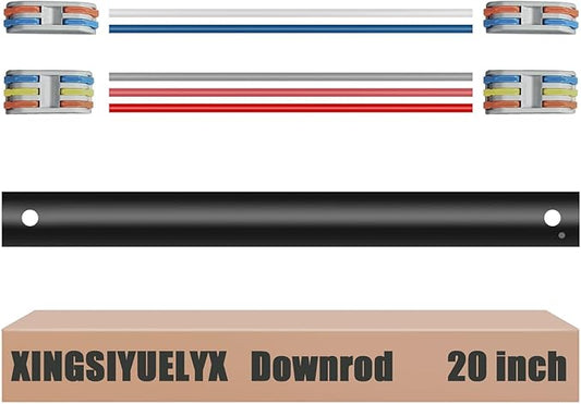 20" Ceiling Fan Downrod, 【1 Outside Diameter】 Black Extended Downrod, including 4 Wire Connectors and 5 Extension Wires (No Threads)