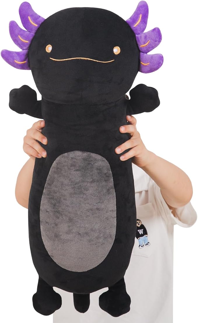 22 inch Black Axolotl Stuffed Animal, Cute Long Body Cuddle Pillow, Giant Axolotl Plushies Toy Gift for Kids, Boys Birthday